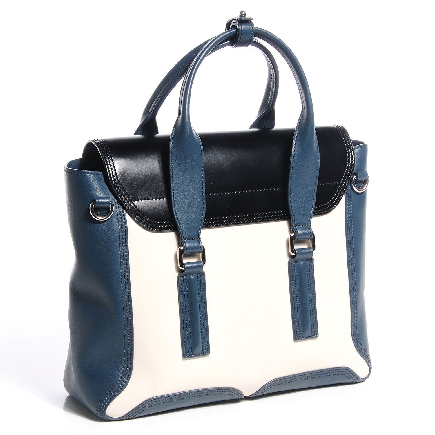 3.1 Phillip Lim 3.1 Leather Colorblock Medium Pashli Satchel Steel Off White 3 of 12
