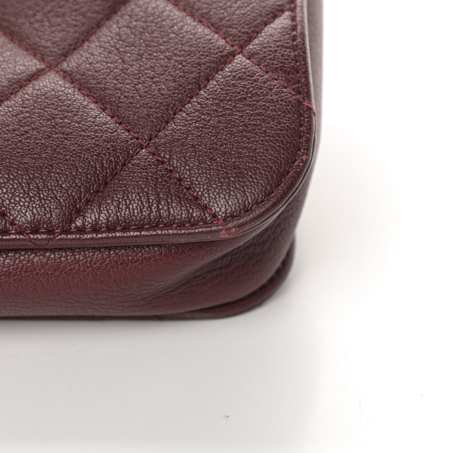 Goatskin Quilted Large Perfect Edge Flap Burgundy