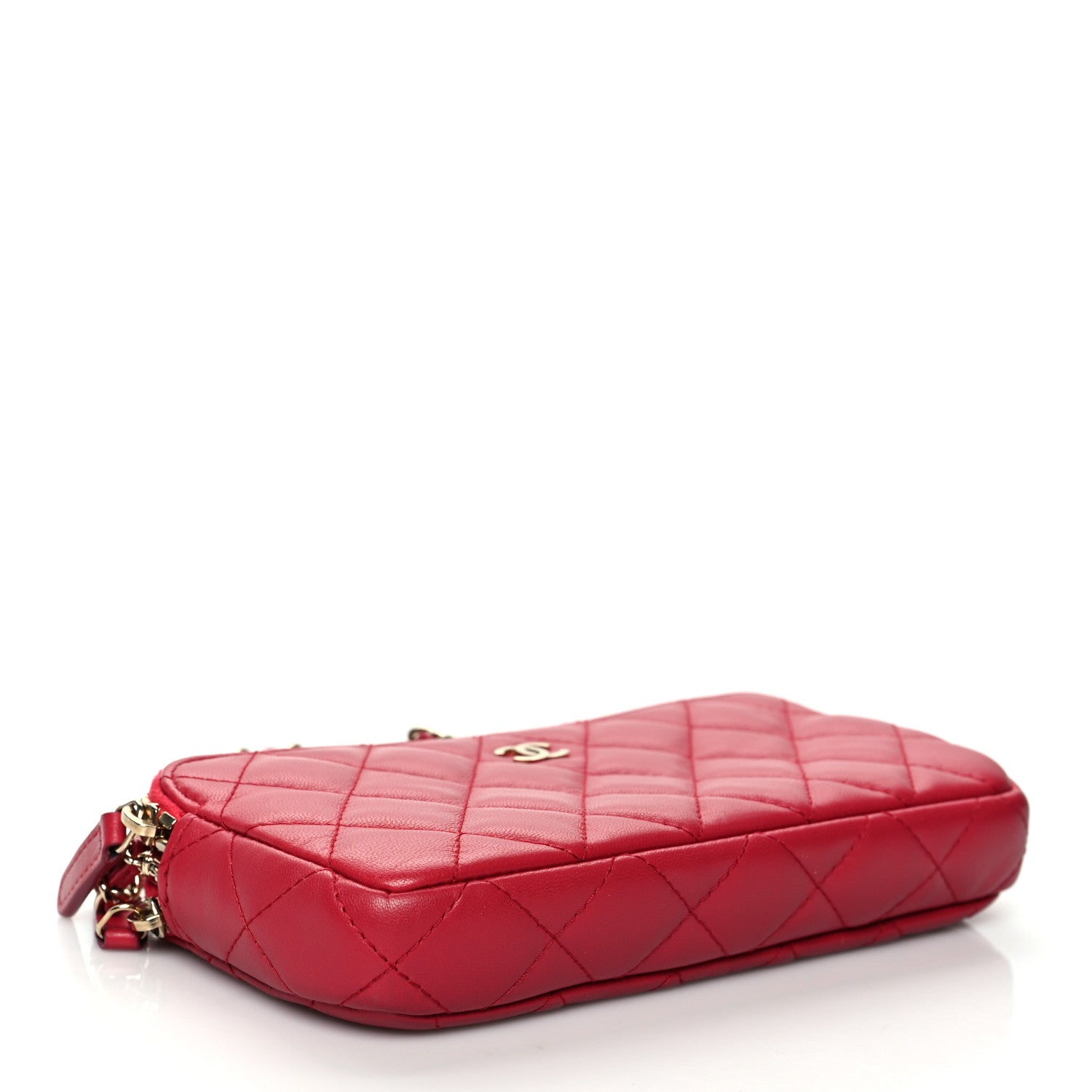 Chanel Lambskin Quilted Small Clutch With Chain Red 3 of 10
