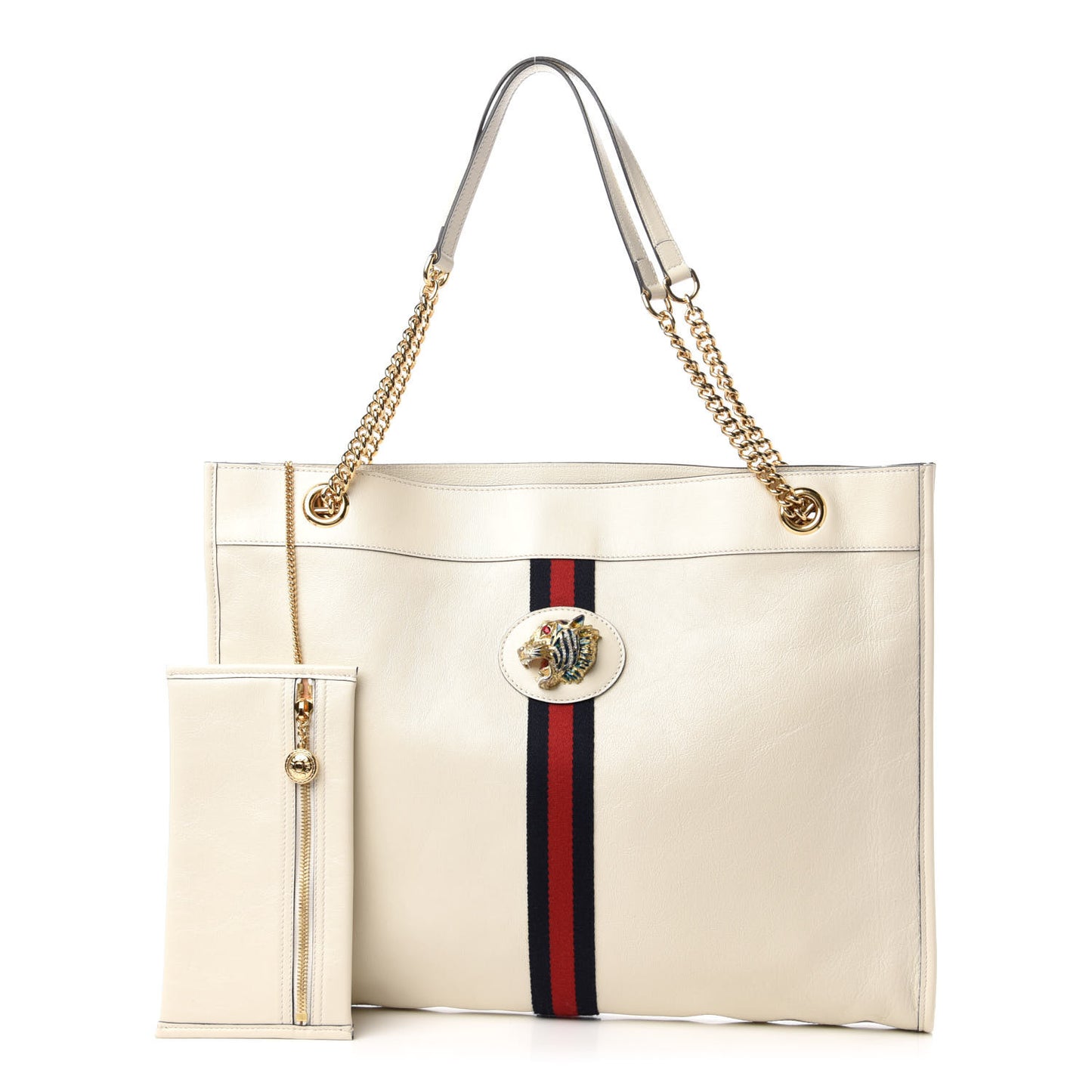 Suede Calfskin Large Rajah Chain Tote White