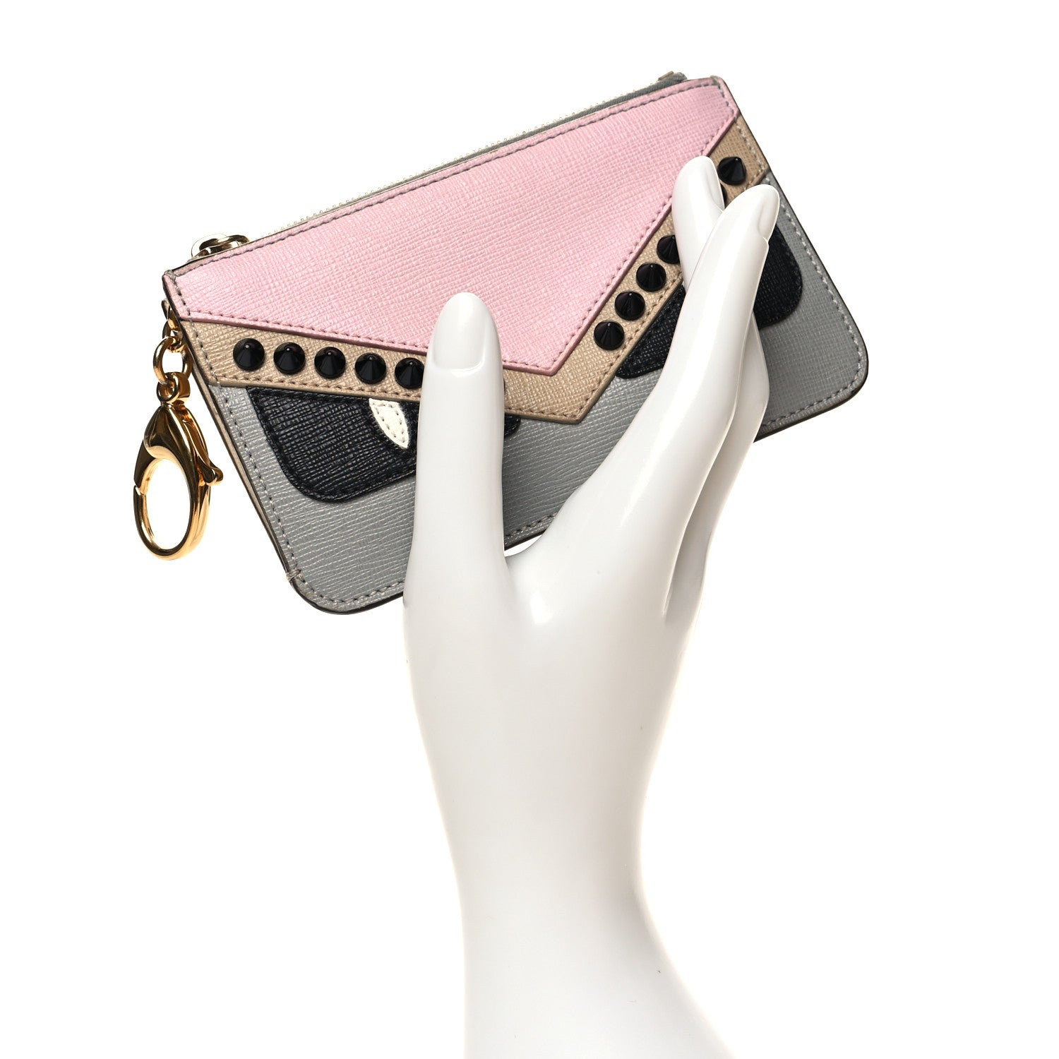 Fendi Vitello Elite Monster Eyes Studded Zip Pouch Ghiaccio Black Multicolor 2 of 10