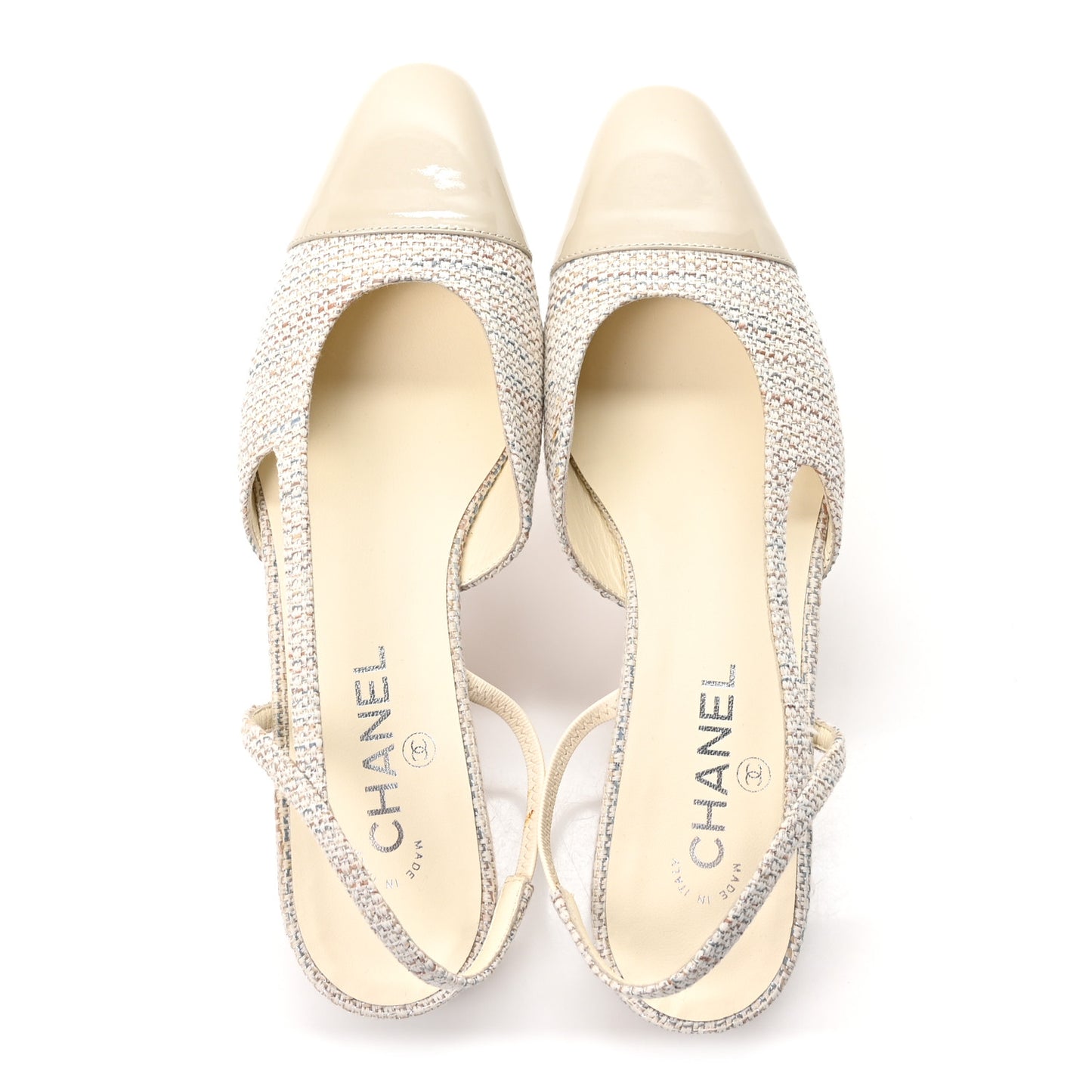 Tweed Patent Cap Toe CC Slingback Flats 40 Grey