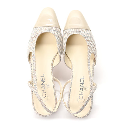 Chanel Tweed Patent Cap Toe CC Slingback Flats 40 Grey 2 of 9