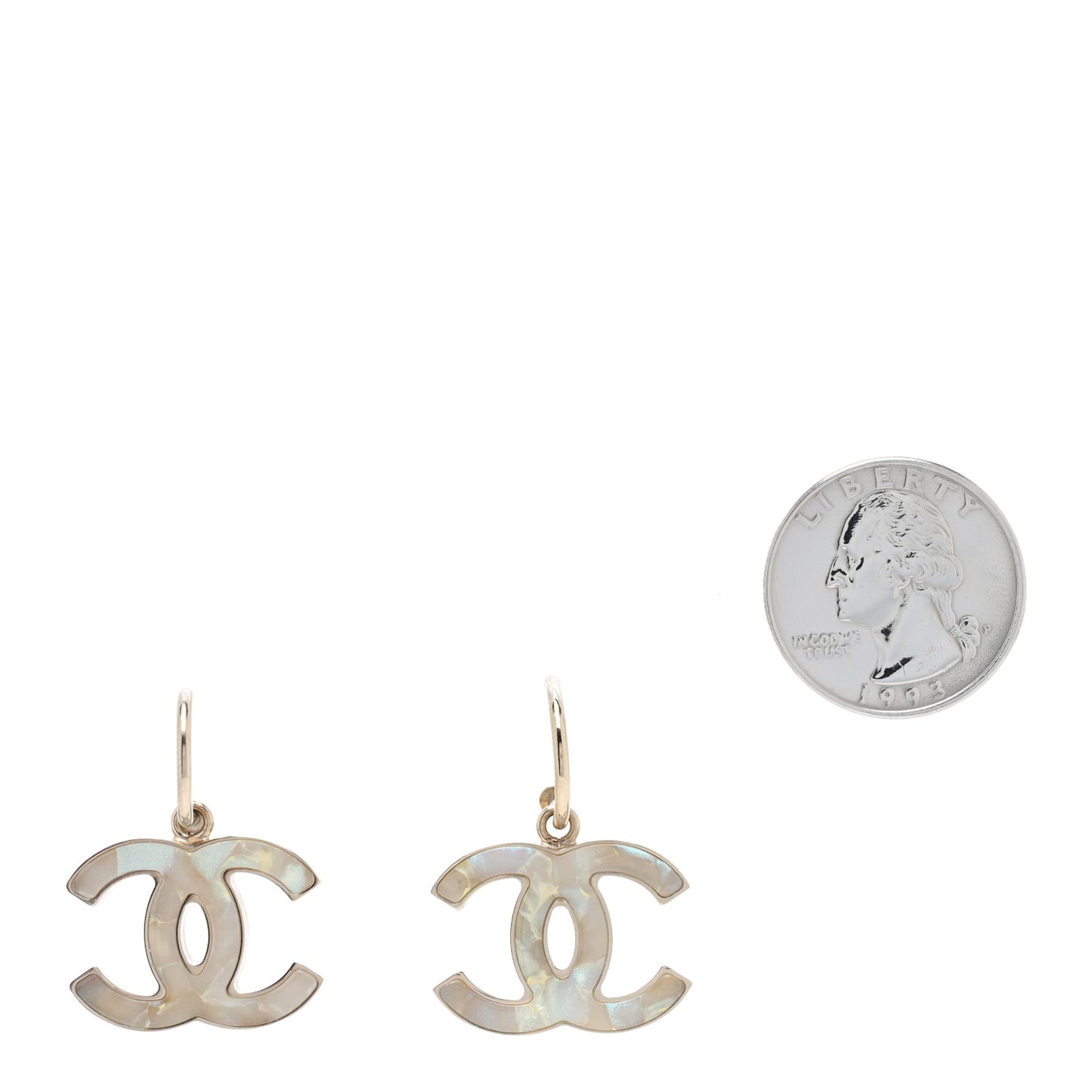 Pearlized Enamel CC Dangle Earrings Gold
