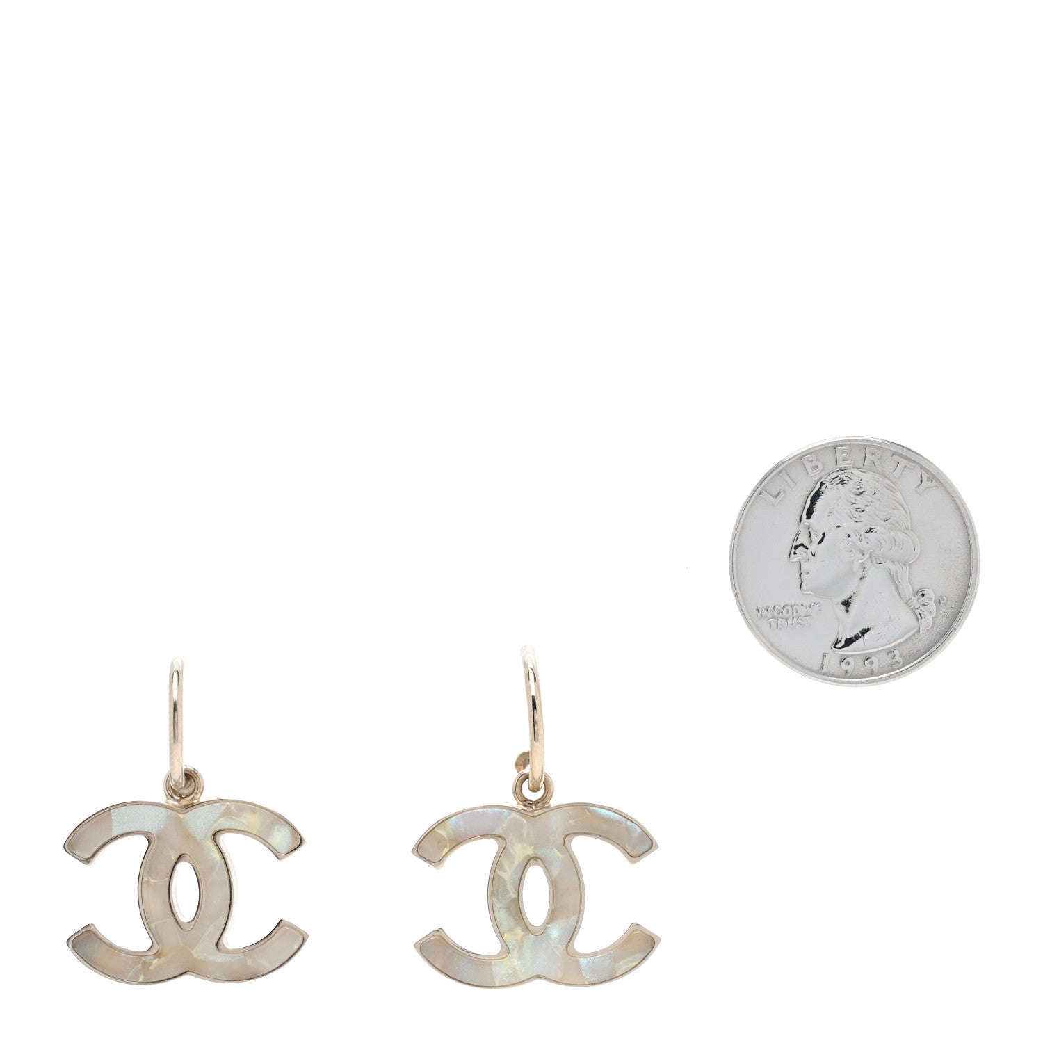 Chanel Pearlized Enamel CC Dangle Earrings Gold 2 of 5