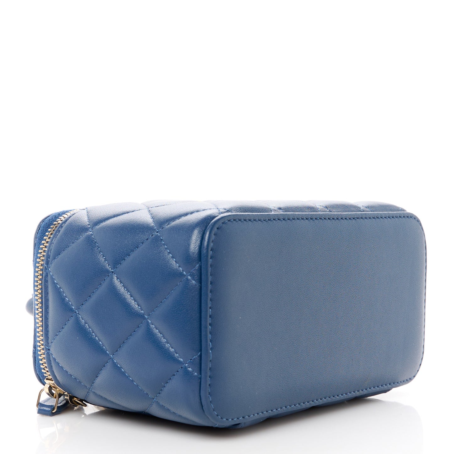 Lambskin Quilted Small Top Handle Vanity Case With Chain Dark Blue