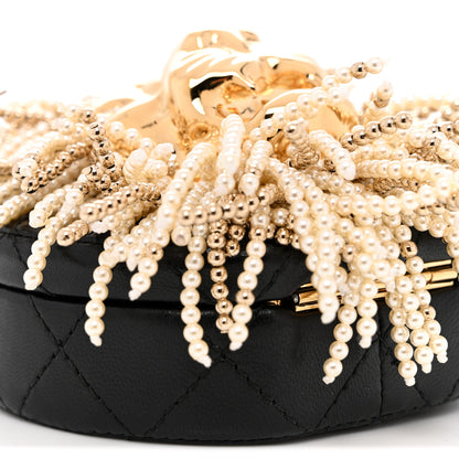 Chanel Lambskin Pearl Crystal Lion Round Minaudiere Clutch Black Gold 9 of 12