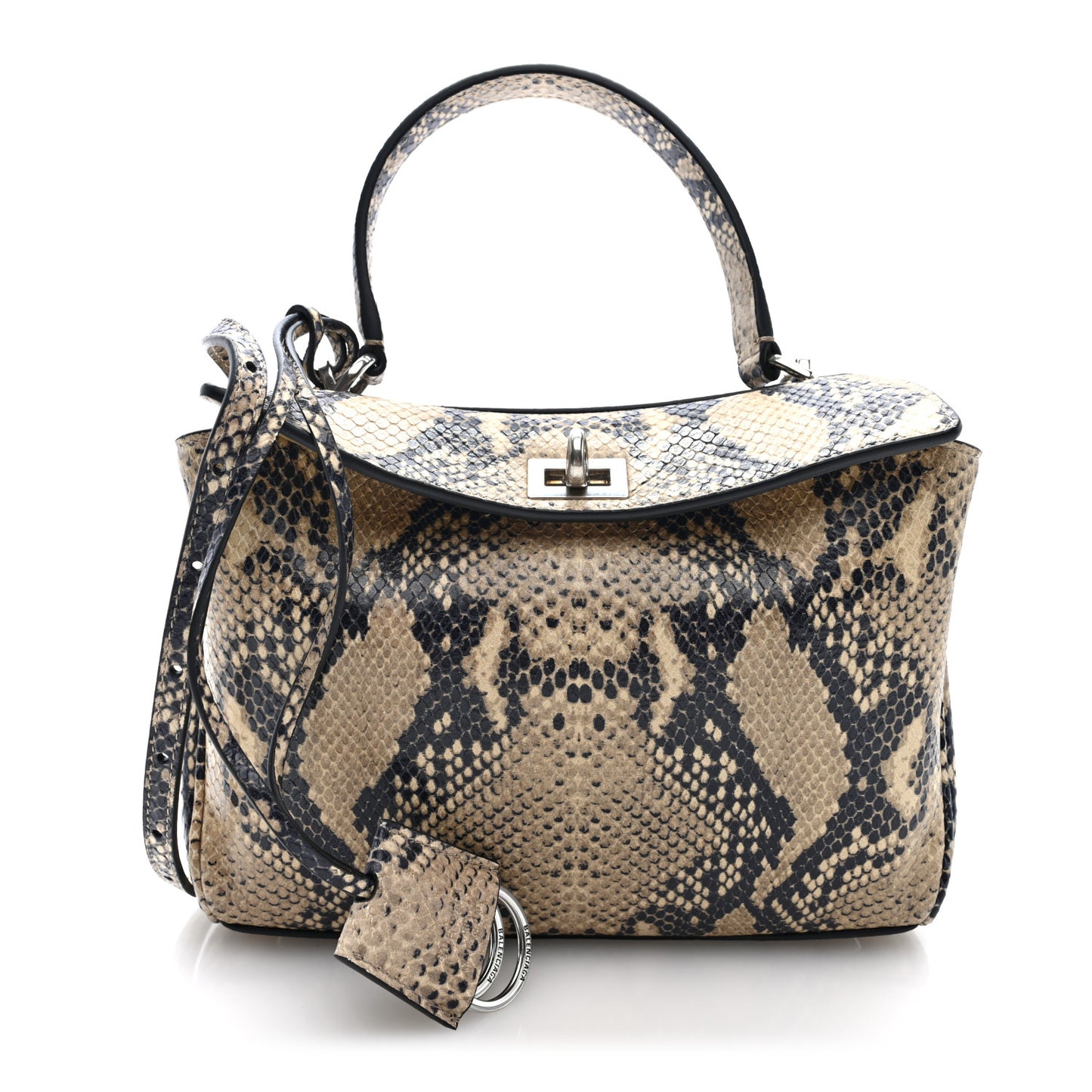 Snakeskin Embossed Calfskin Mini Rodeo Top Handle Handbag Natural