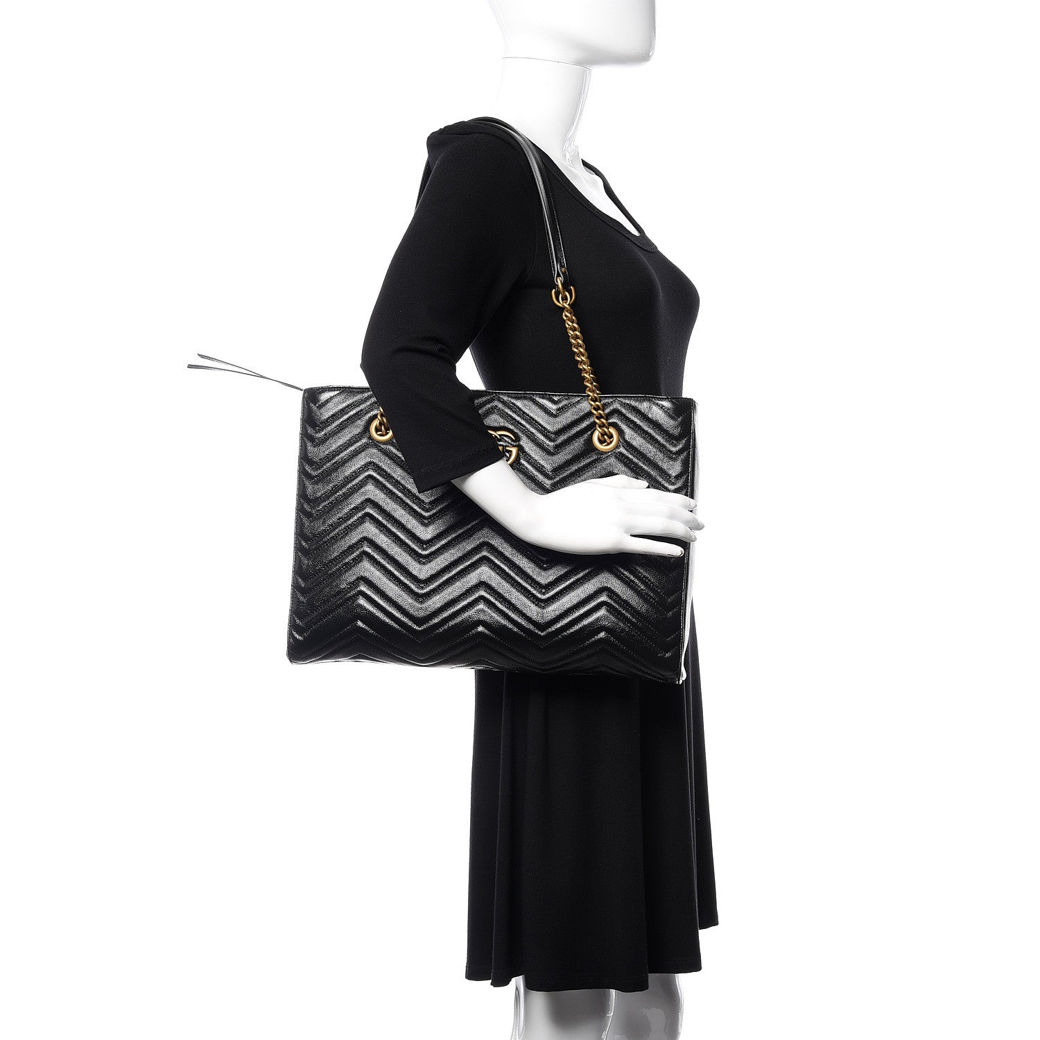 Gucci Vintage Calfskin Matelasse Medium GG Marmont Slim Tote Black 2 of 10