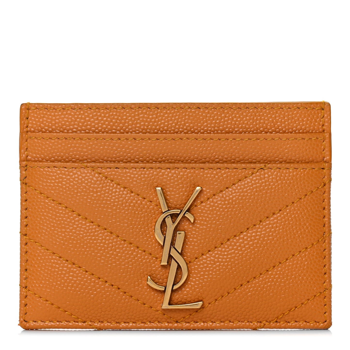 Grain De Poudre Matelasse Chevron Monogram Credit Card Case Senape Yellow