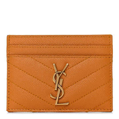 Saint Laurent Grain De Poudre Matelasse Chevron Monogram Credit Card Case Senape Yellow 1 of 8