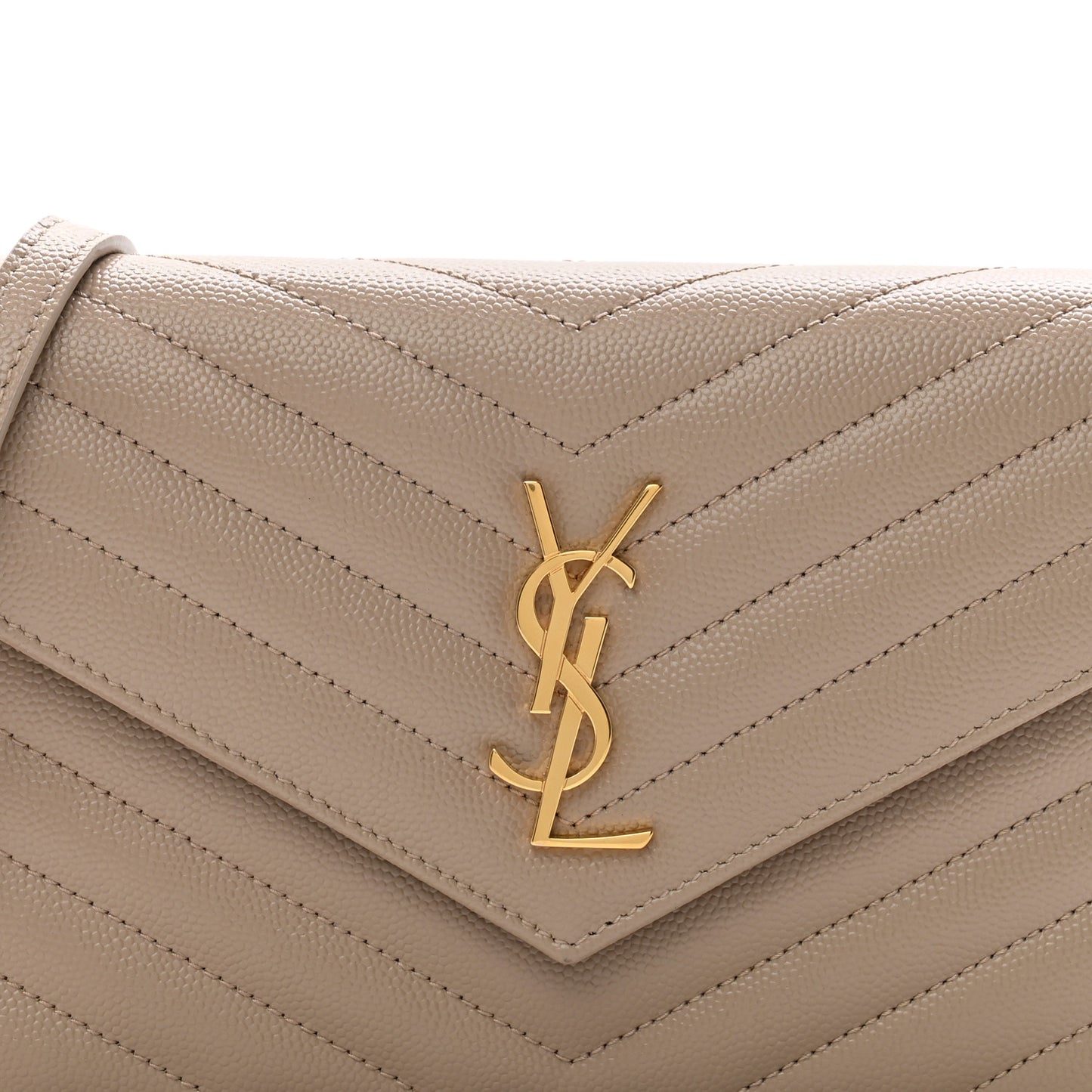 Grain De Poudre Matelasse Chevron Monogram Envelope Chain Wallet Dark Beige