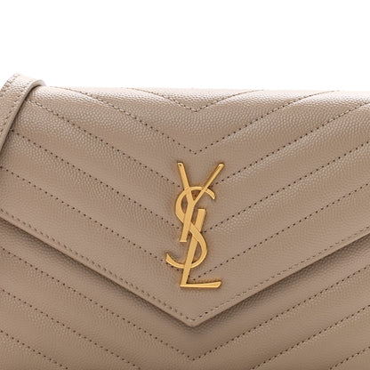 Saint Laurent Grain De Poudre Matelasse Chevron Monogram Envelope Chain Wallet Dark Beige 7 of 11