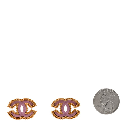 Chanel Metal Resin Rope CC Earrings Gold Pink 2 of 5