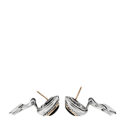 David Yurman Sterling Silver 14K Yellow Gold Black Onyx 11mm Albion Earrings 3 of 4