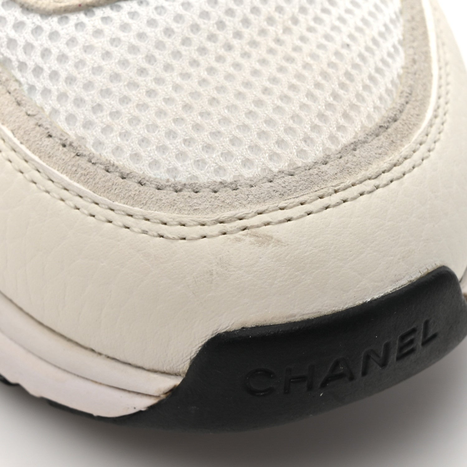 Chanel Mesh Suede Calfskin Grained Calfskin Womens CC Sneakers 40.5 White Black 10 of 11