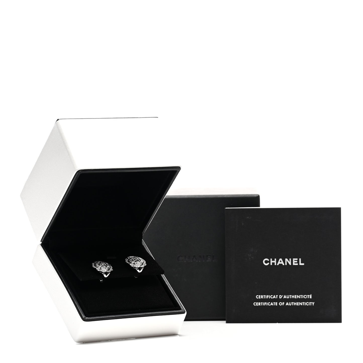 18K White Gold Diamond Bouton de Camelia Earrings