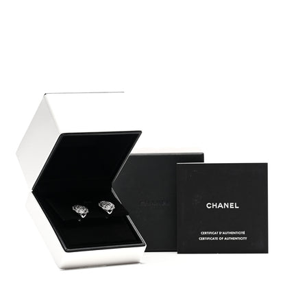 Chanel 18K White Gold Diamond Bouton de Camelia Earrings 5 of 5