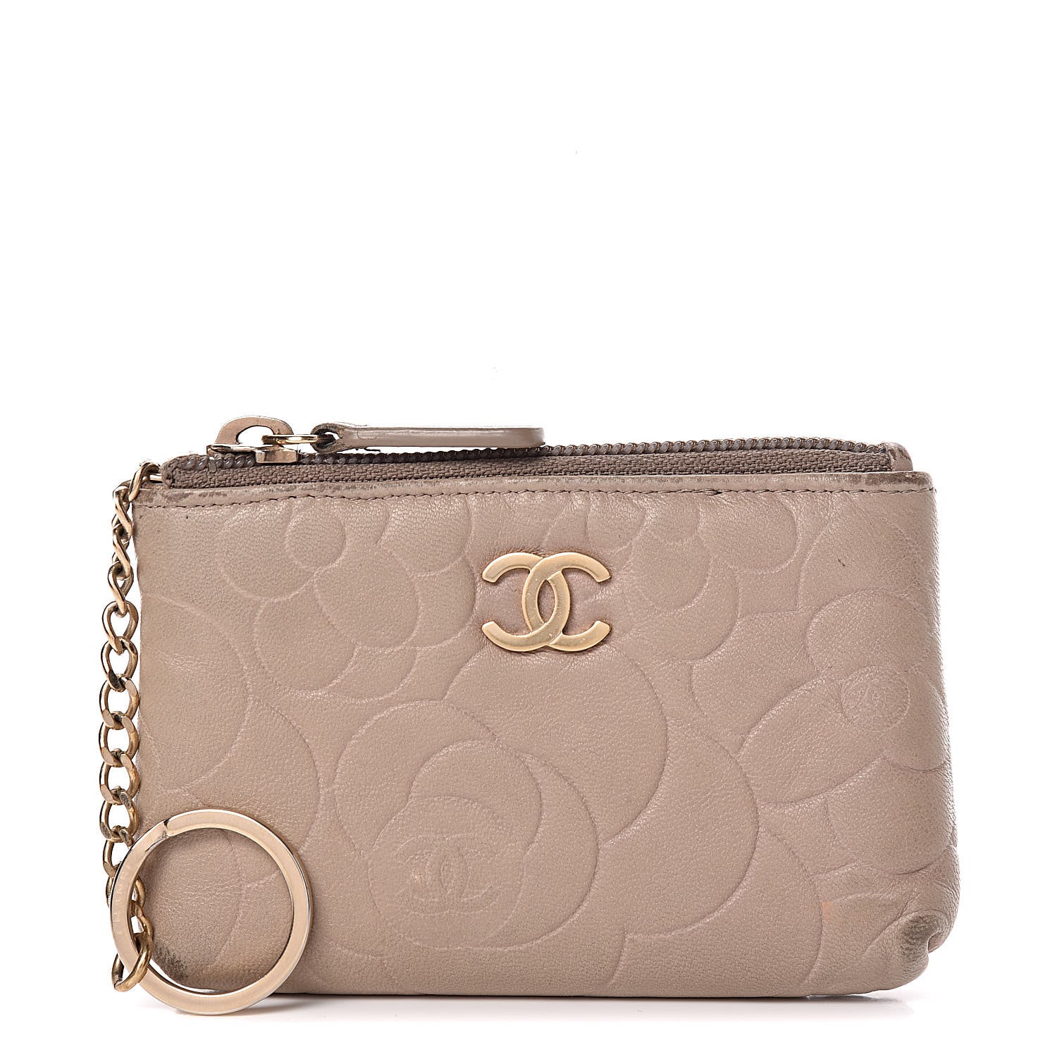 Chanel Lambskin Camellia Embossed Key Holder Case Beige 1 of 11