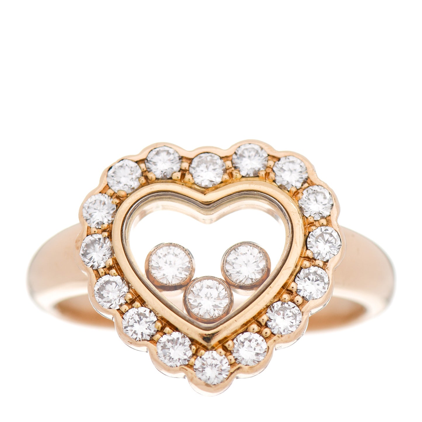 18K Yellow Gold Diamond 3 Happy Diamond Heart Ring 48 4.5