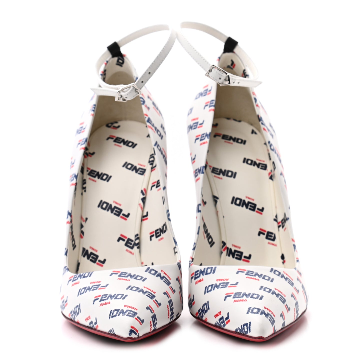 X FILA Vitello Mania Logo Print High Heel Pumps 40 White Blue Red Fragola