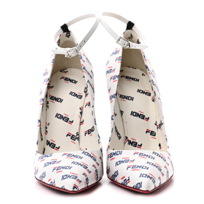 Fendi X FILA Vitello Mania Logo Print High Heel Pumps 40 White Blue Red Fragola 2 of 7