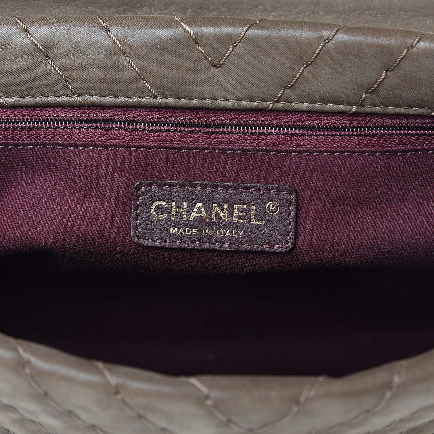 Calfskin Surpique Chevron Jumbo Flap Brown