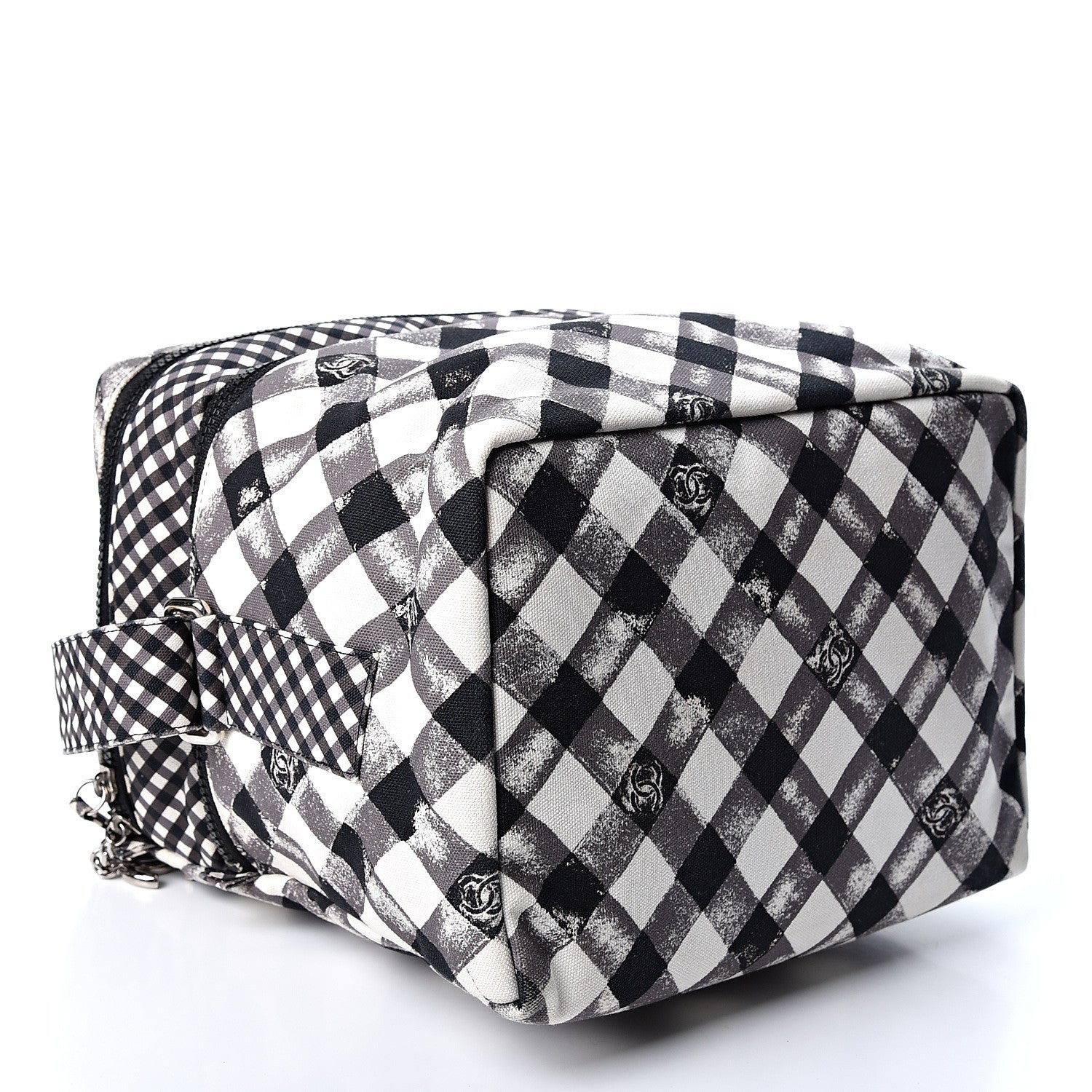 Chanel Canvas Gingham Printed CC Lunch Box Bag Black White 3 of 10