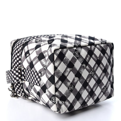 Chanel Canvas Gingham Printed CC Lunch Box Bag Black White 3 of 10