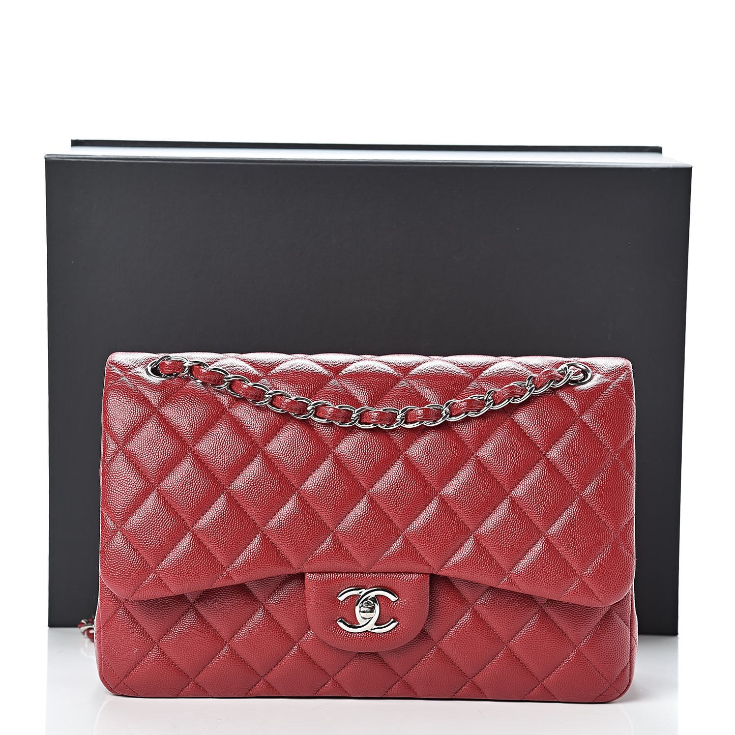 Caviar Quilted Jumbo Double Flap Red