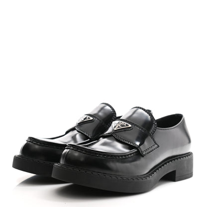 Prada Spazzolato Metal Triangle Logo Mens 35mm Loafers 7.5 Black 3 of 10