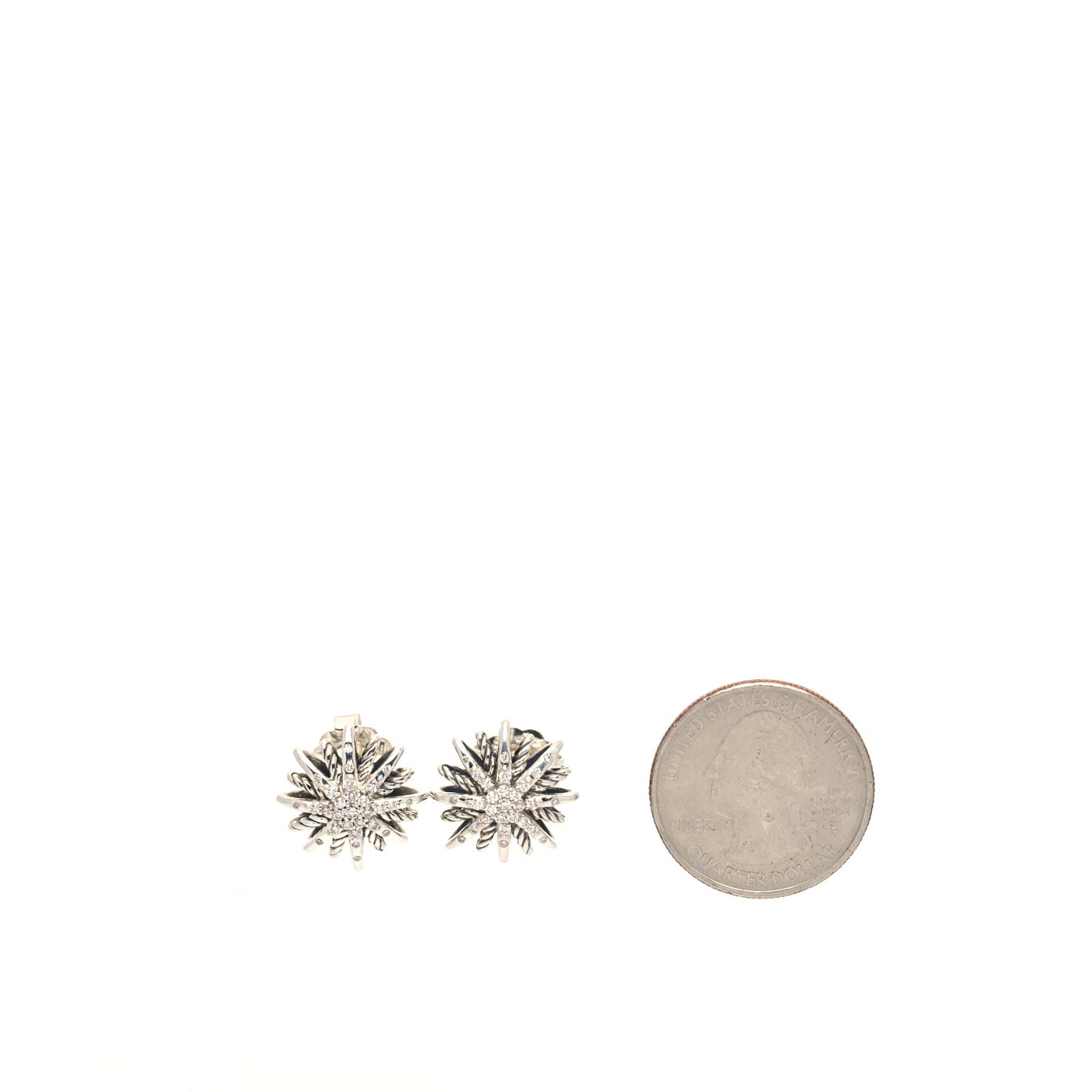 Sterling Silver Diamond 16mm Starburst Earrings