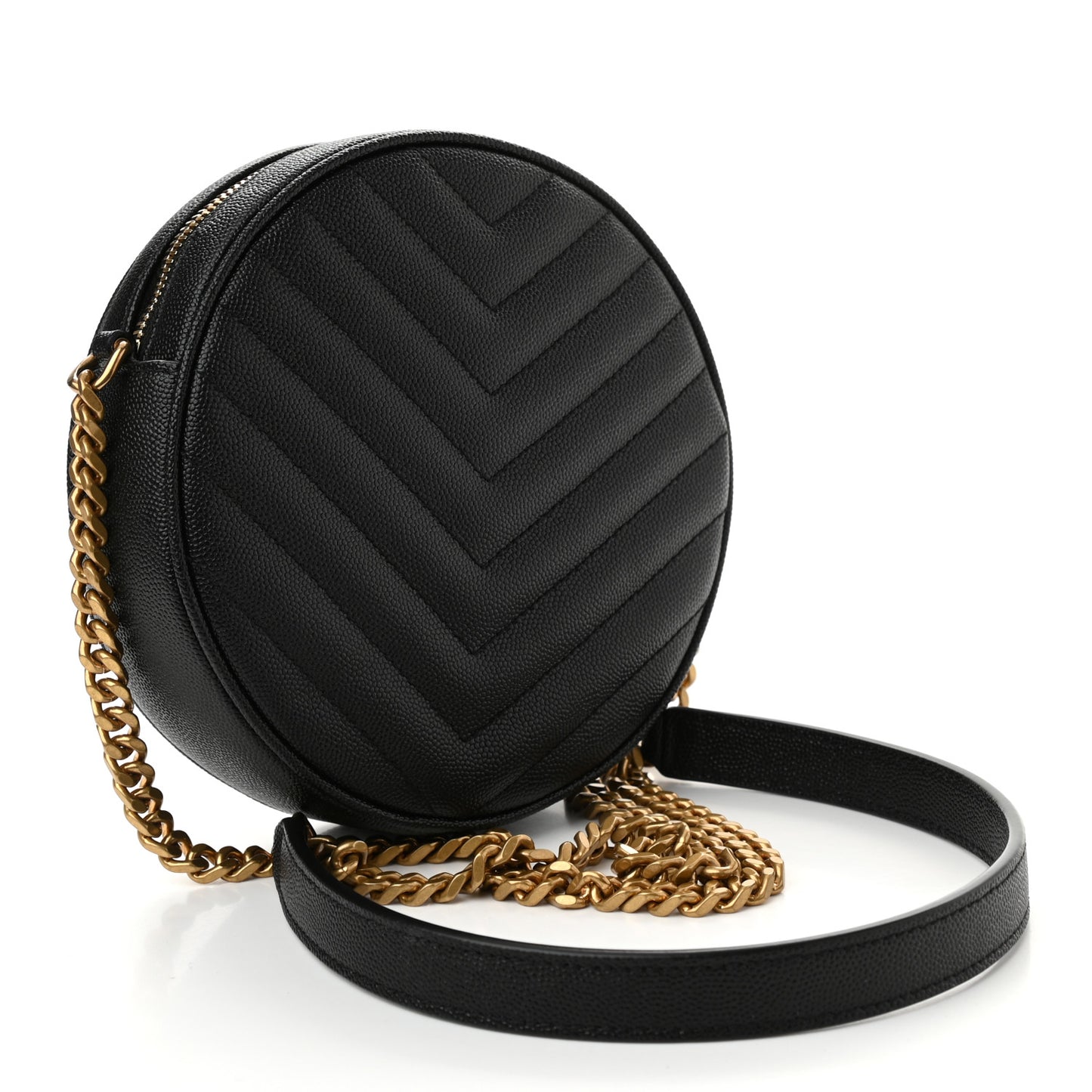 Grain De Poudre Matelasse Chevron Quilted Round Vinyle Camera Bag Black