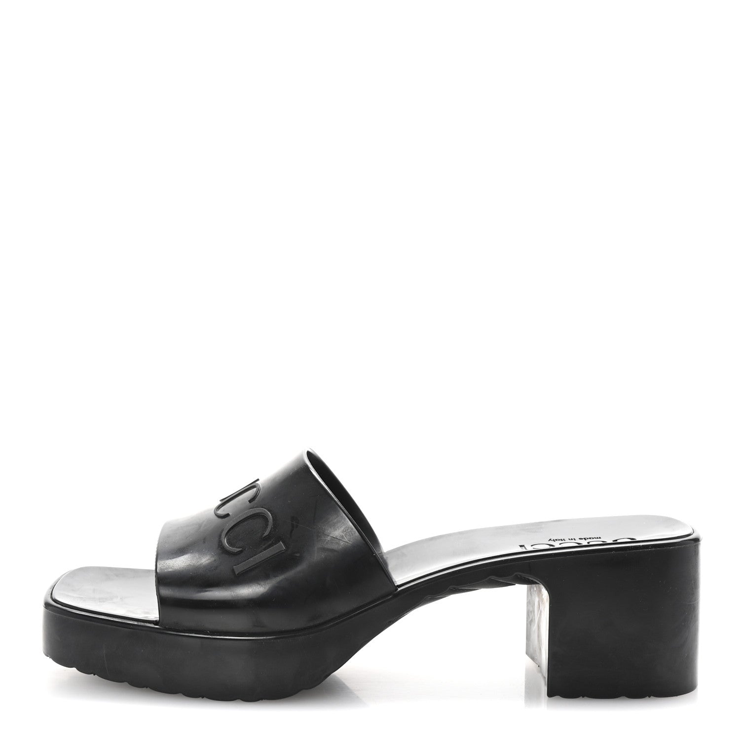 Gucci Rubber Gucci Logo Womens Platform 20/60mm Slide Sandals 37 Black 1 of 9