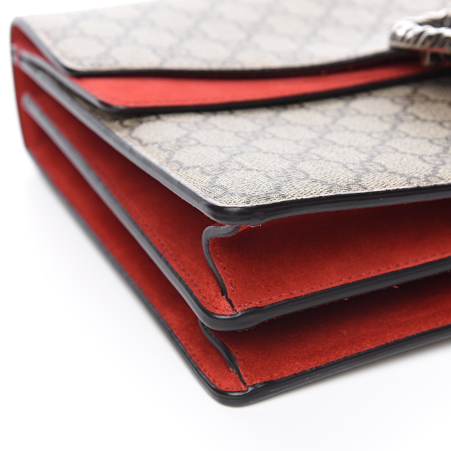 Gucci GG Supreme Monogram Suede Cudu Medium Dionysus Shoulder Bag Beige Ebony Vulcanic Red 10 of 13