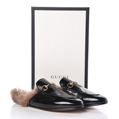 Gucci Patent Fur Womens Princetown Slippers 38.5 Black Natural 8 of 8