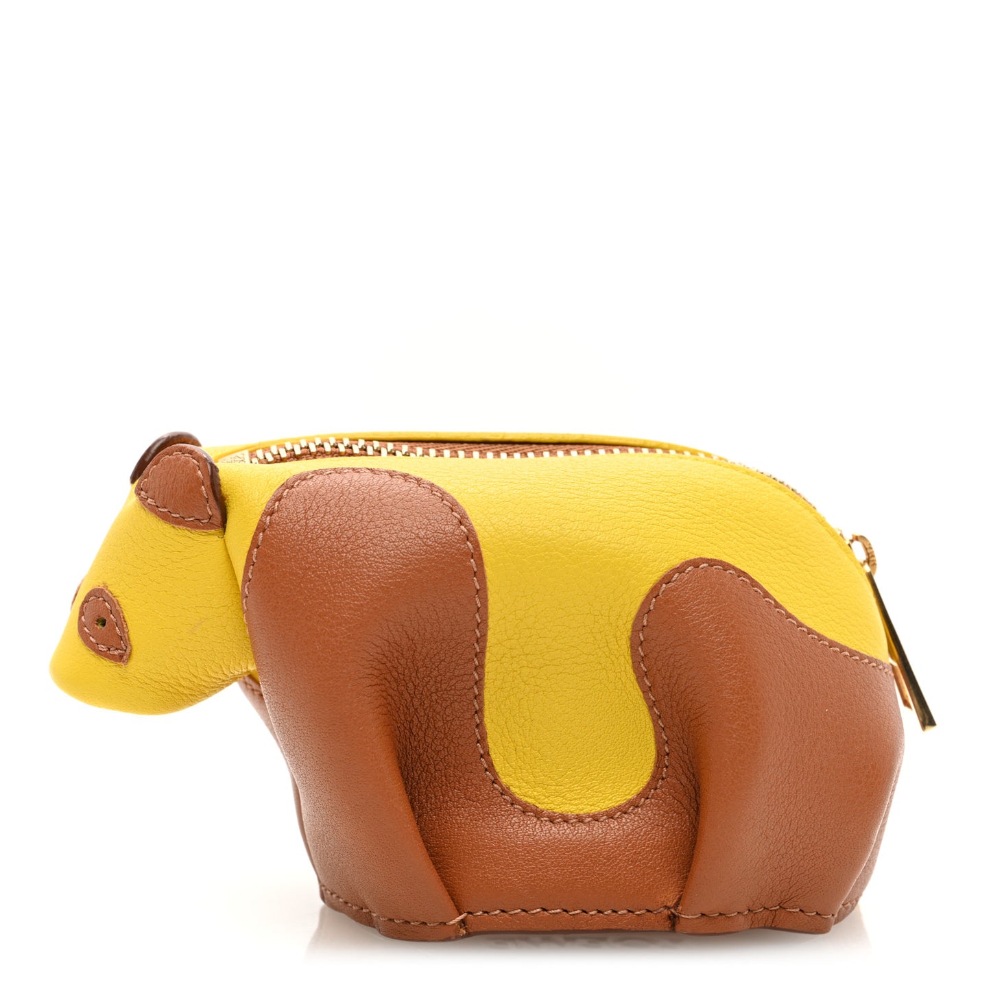 Calfskin Panda Coin Purse Yellow Brown