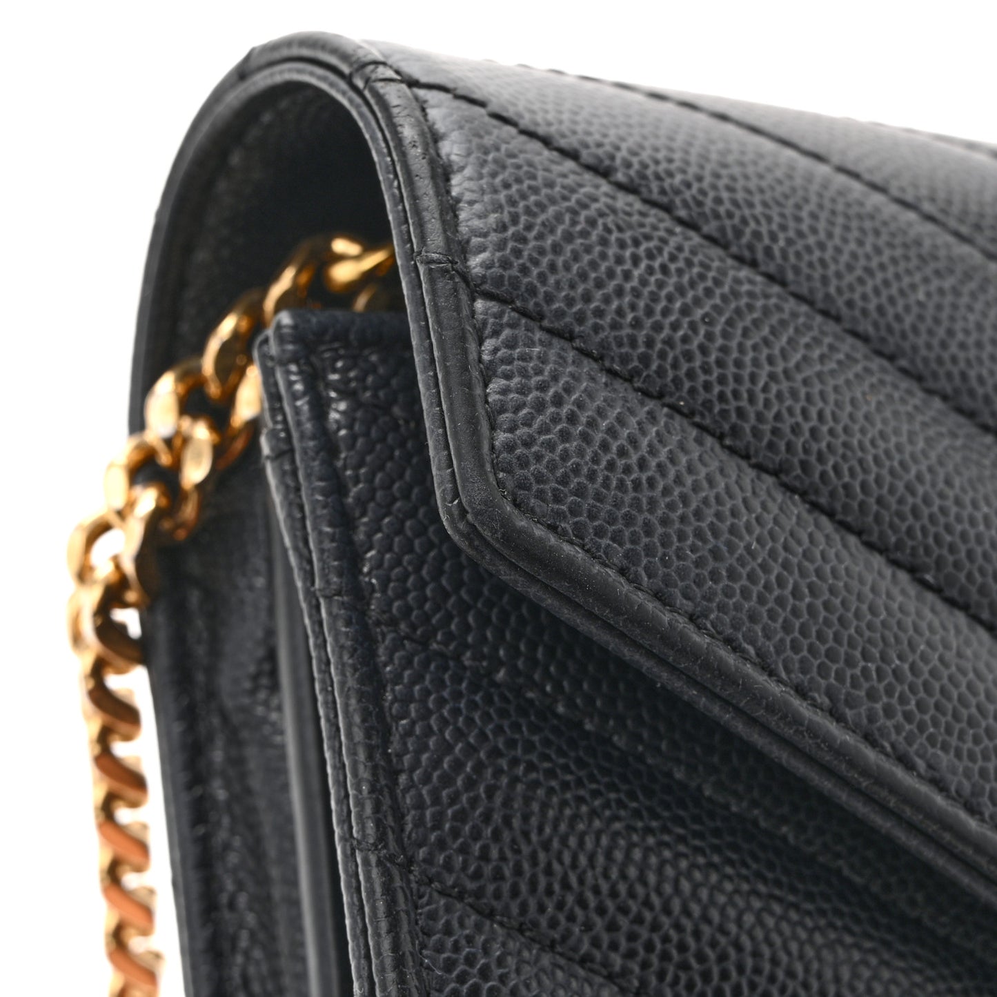 Grain De Poudre Matelasse Chevron Monogram Chain Wallet Black