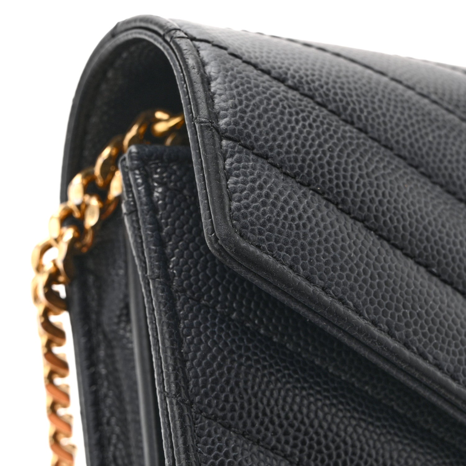 Saint Laurent Grain De Poudre Matelasse Chevron Monogram Chain Wallet Black 12 of 15
