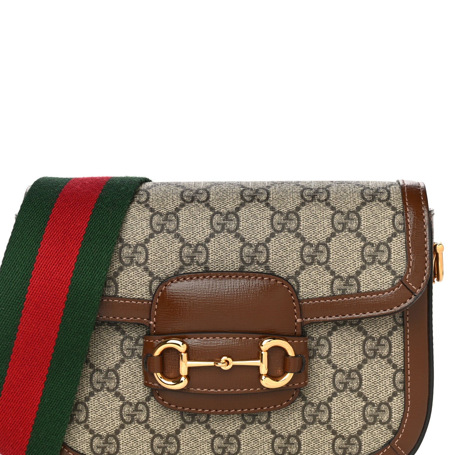 Gucci GG Supreme Monogram Web Mini Horsebit 1955 Shoulder Bag Beige Brown Sugar 10 of 12