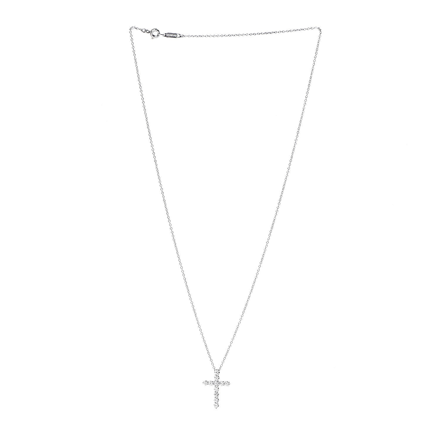Tiffany Platinum Diamond Small Cross Pendant Necklace 3 of 8