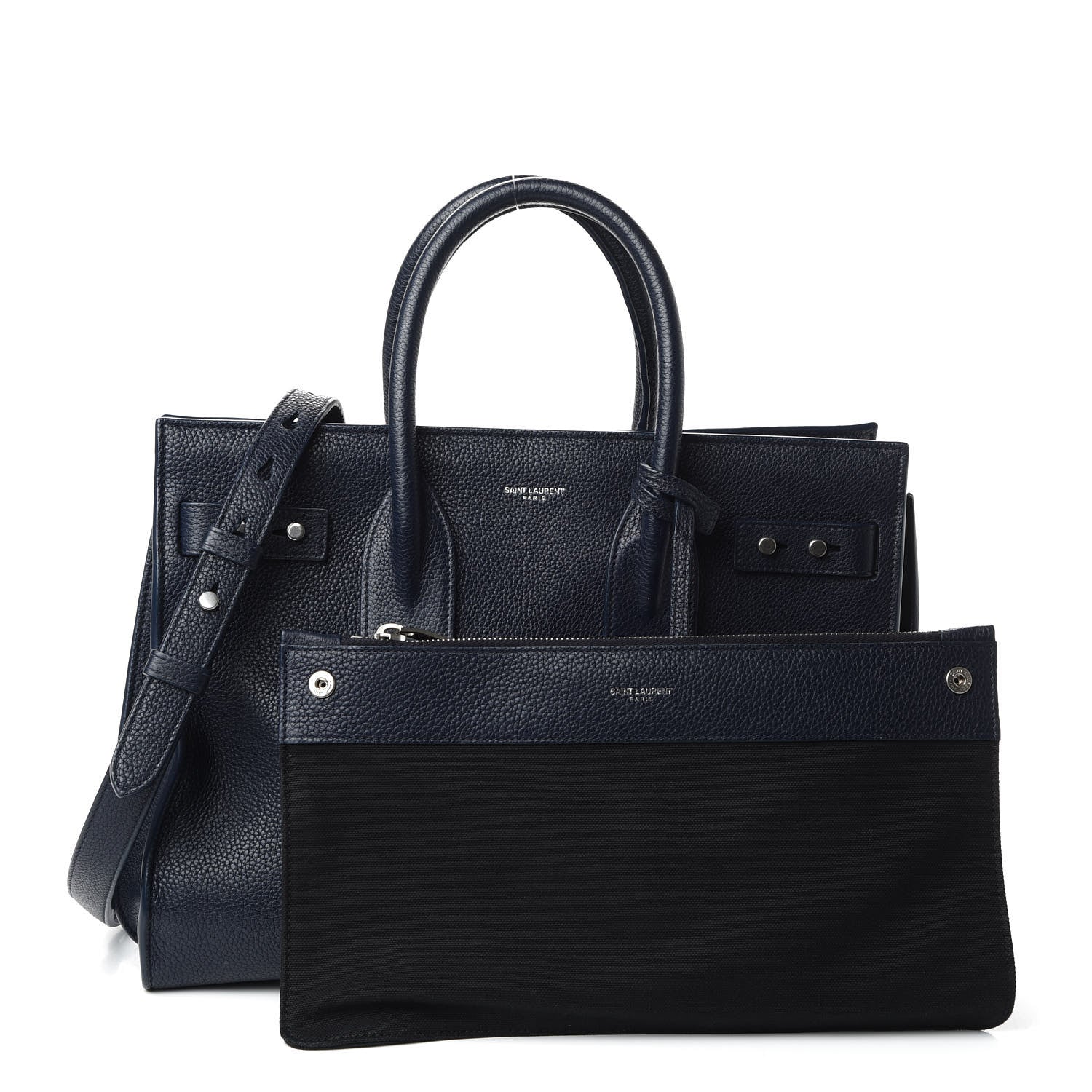 Saint Laurent Grained Calfskin Small Supple Sac De Jour Navy 10 of 14