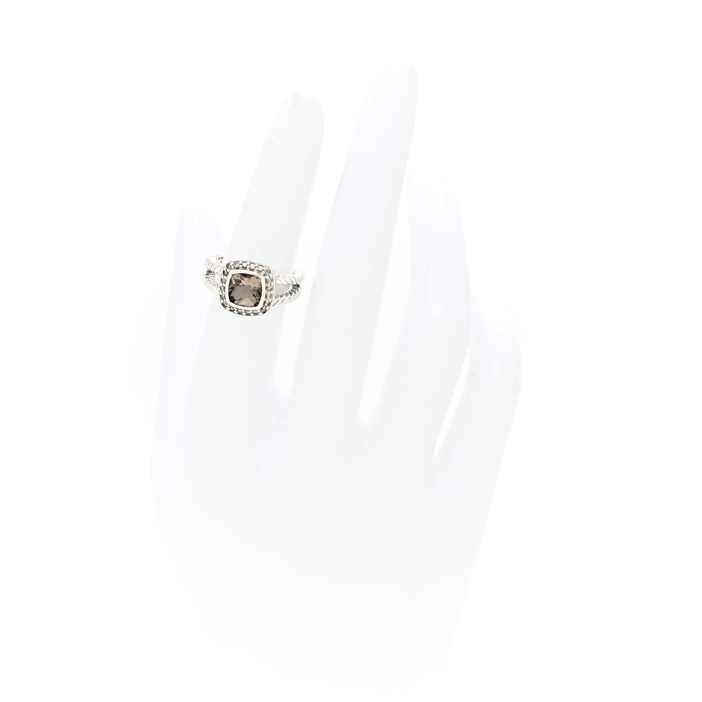 Sterling Silver Diamond Smoky Quartz 7mm Petite Albion Ring 50 5.25