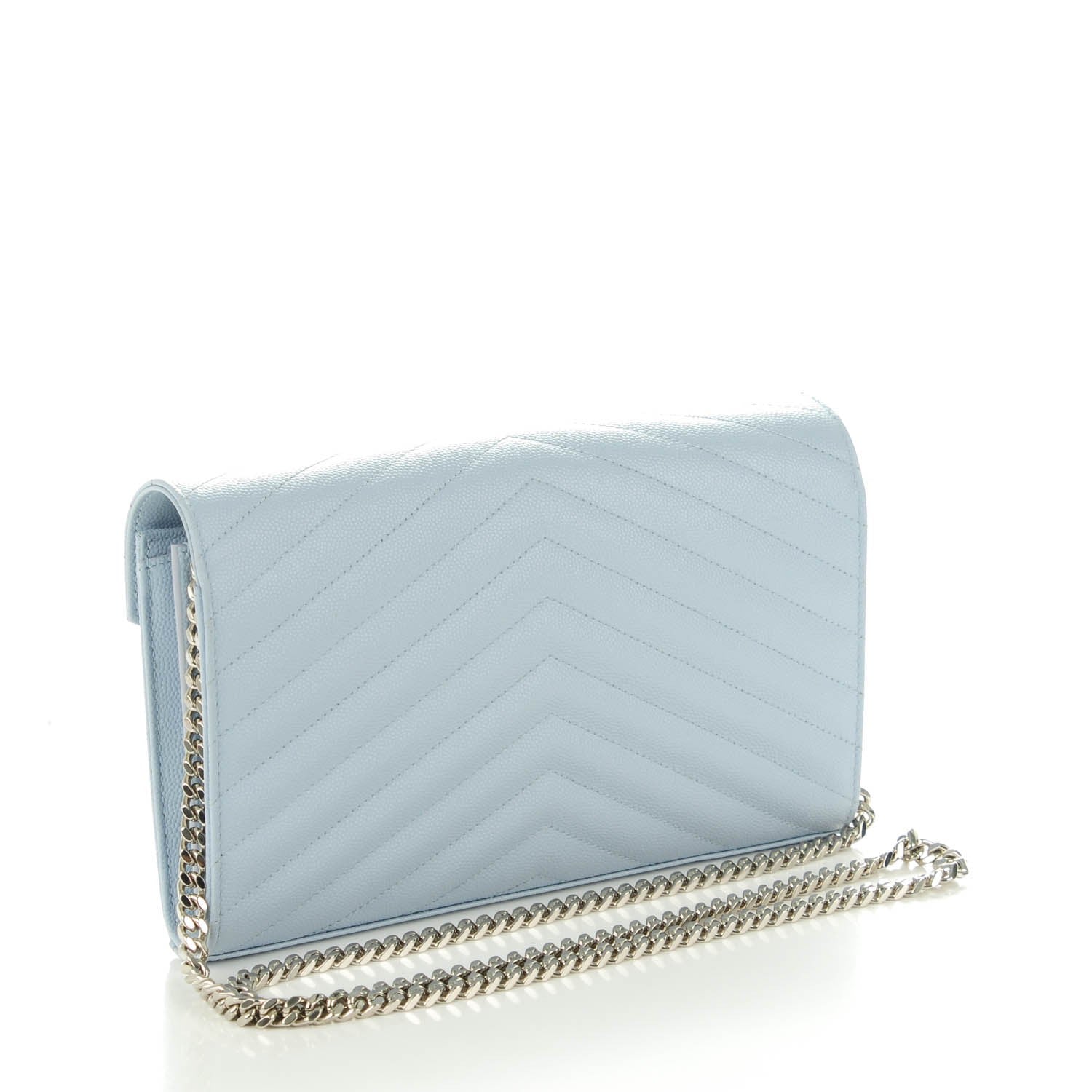Saint Laurent Grain De Poudre Matelasse Monogram Chain Wallet Sky Blue 3 of 7