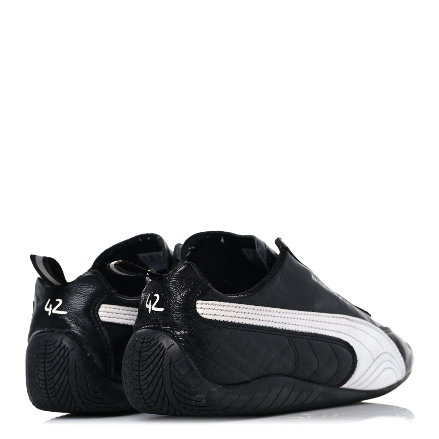 X PUMA Crumpled Calfskin Mens Speedcat Sneakers 42 Black White