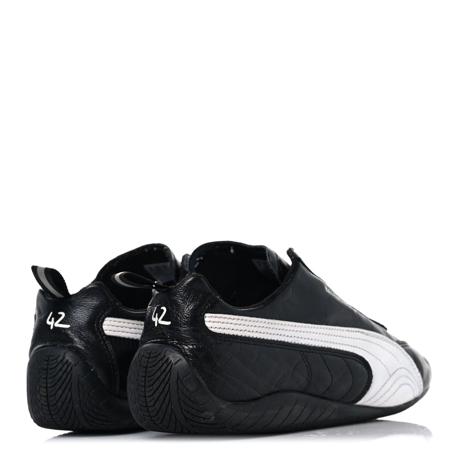 Balenciaga X PUMA Crumpled Calfskin Mens Speedcat Sneakers 42 Black White 5 of 9