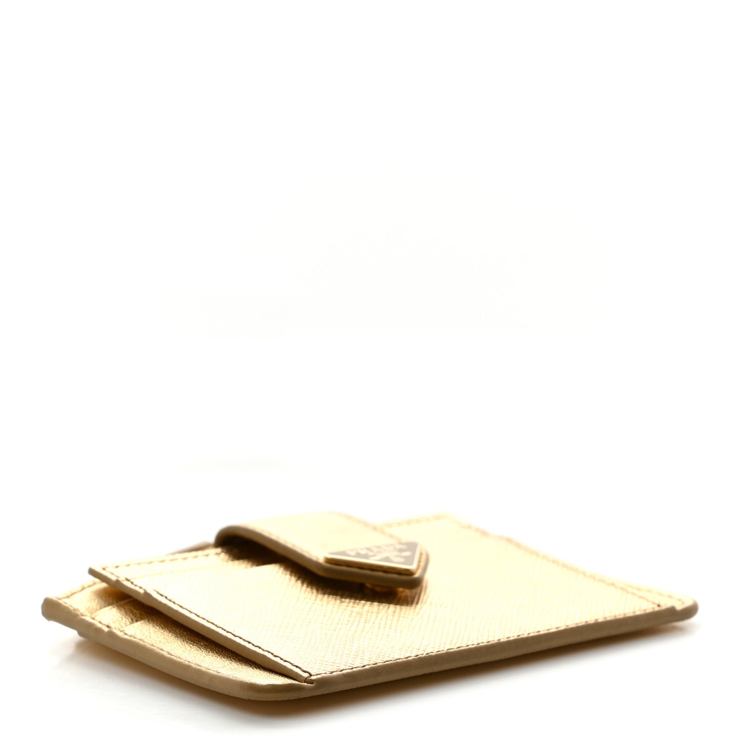 Metallic Saffiano City Calf Triangle Card Holder Gold
