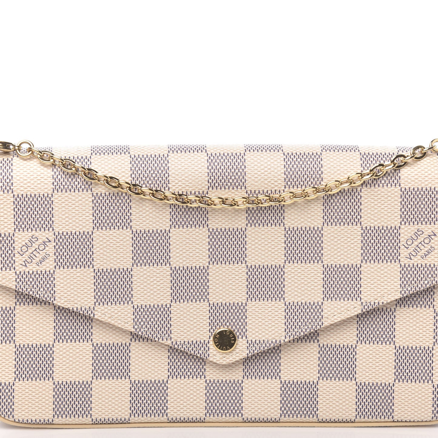 Damier Azur Pochette Felicie Chain Wallet Rose Ballerine