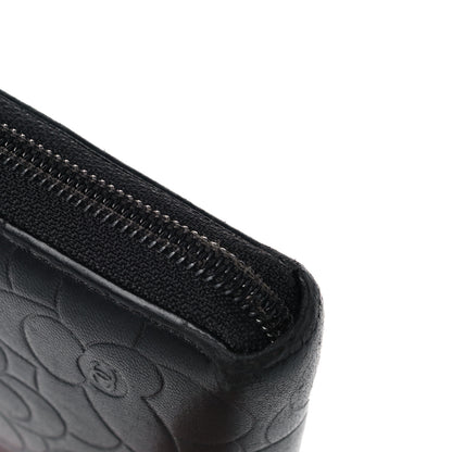 Chanel Lambskin Camellia Embossed Large Zip Around Gusset Wallet Black 12 of 12