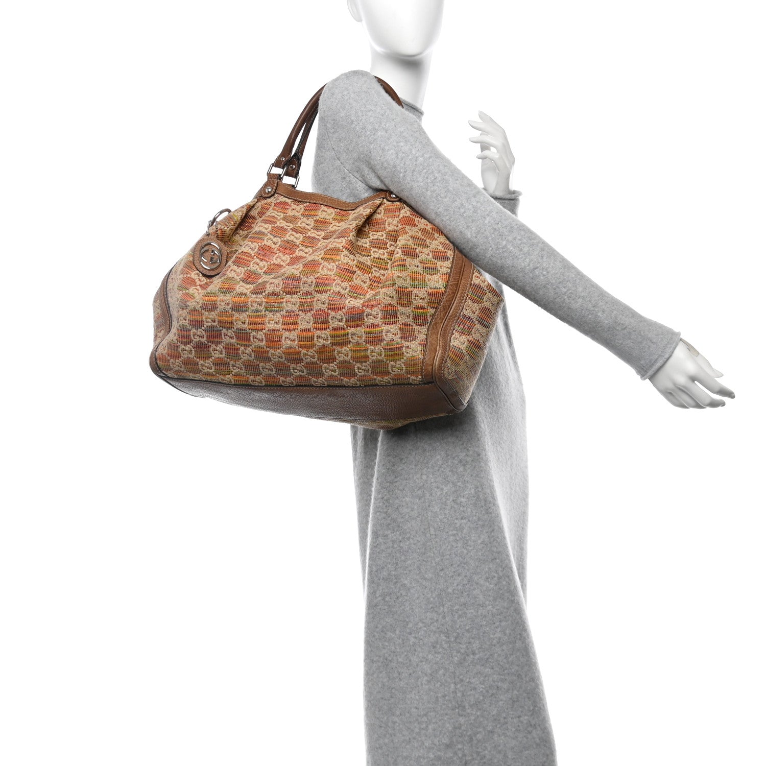 Gucci Monogram Sunset Raffia Large Sukey Brown 2 of 14